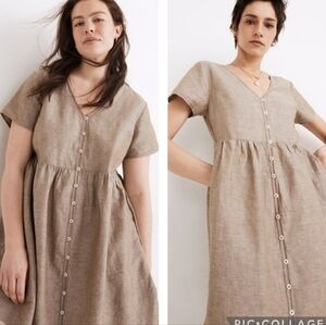 Madewell‎ Alexandra Linen Blend Button Front Mini Dress Size S Olive Branch